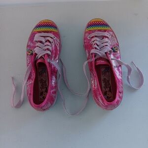 Skechers Sparkly Pink Kids Sneakers with Rainbow Accents